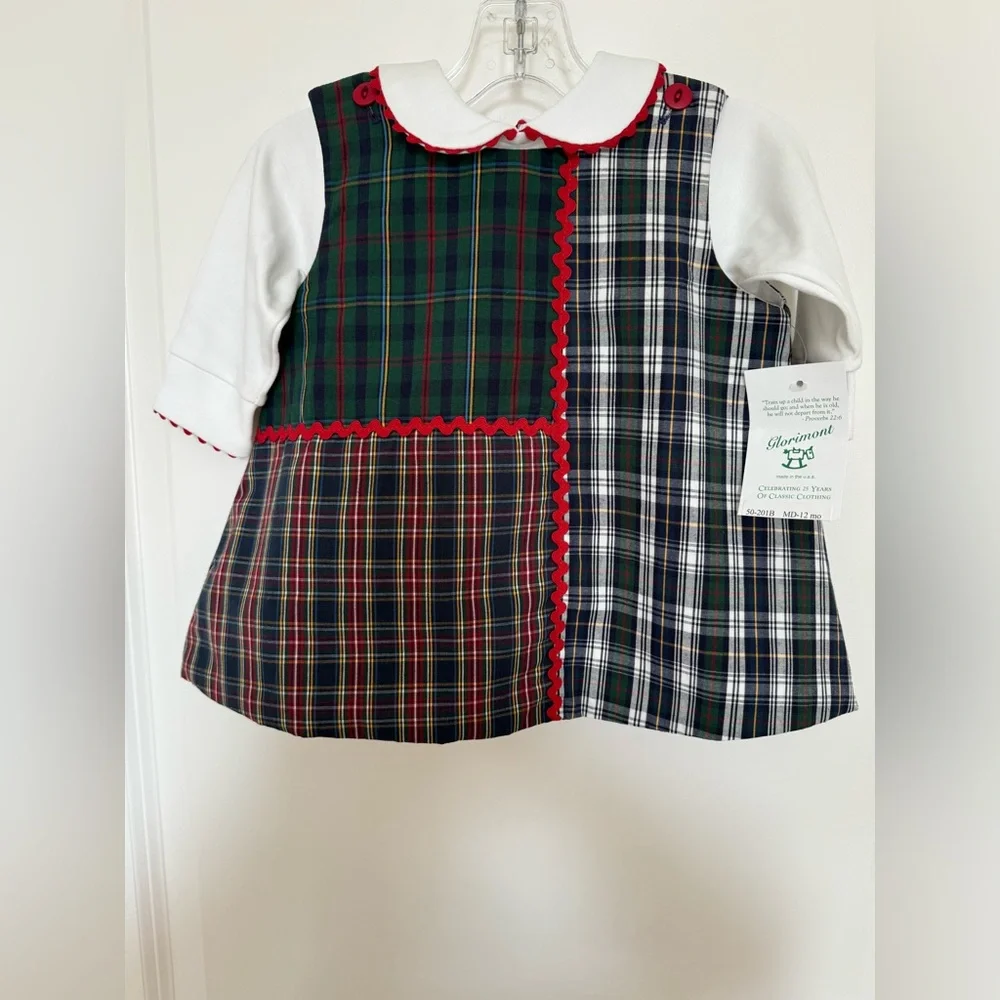 New Baby Glorimont Plaid Jumper Dress Set